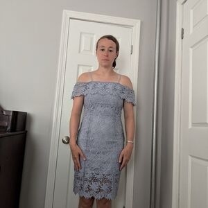 Elegant Lace Off-Shoulder Dress in Periwinkle Purple